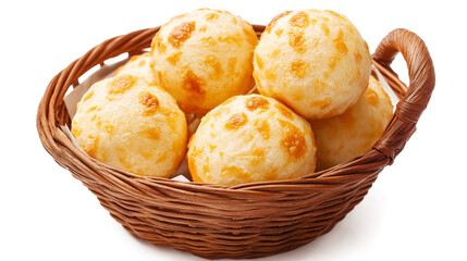 Brazilian cheese bread basket isolated on a white background