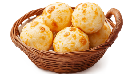 Brazilian cheese bread basket isolated on a white background