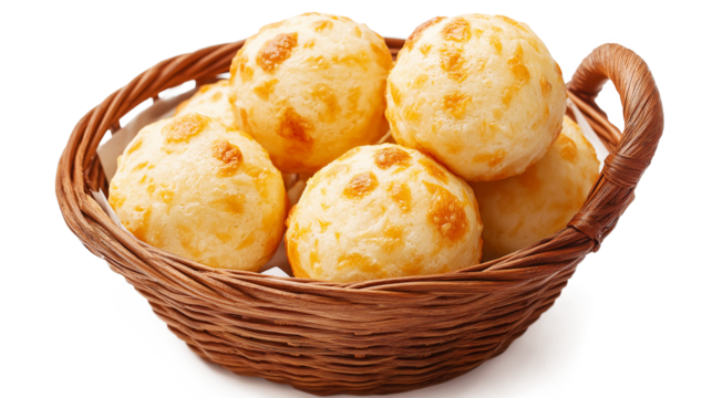 Brazilian cheese bread basket isolated on a white background