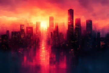 Fototapeta premium Abstract geometric cityscape, futuristic architecture, digital art, 16k 