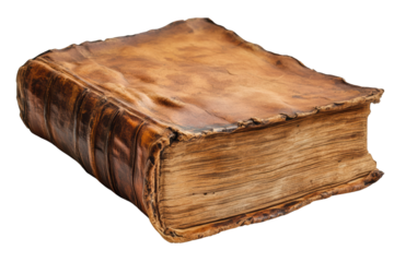 An antique leather-bound book with a textured cover and worn pages, perfect for representing history, literature, or the art of bookmaking.