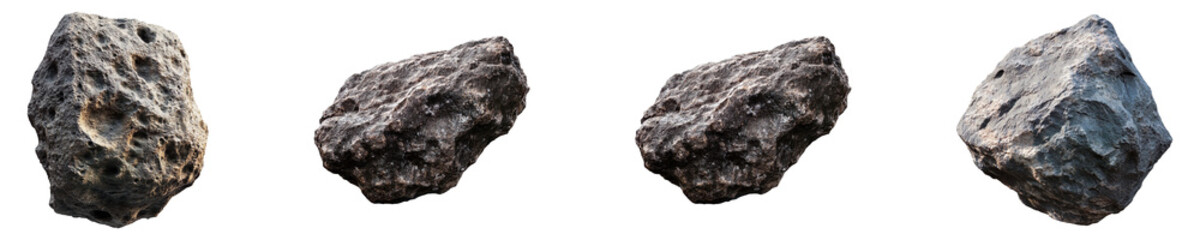 Collection of asteroid rock on transparent background