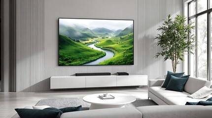 Fototapeta premium Large TV in a Stylish Living Room Showcasing Modern Elegance