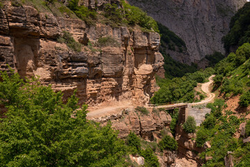 Bridge over a river high in the mountains.