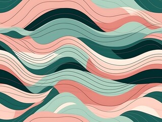 Fototapeta premium Abstract Wavy Lines Pastel Green Pink Design