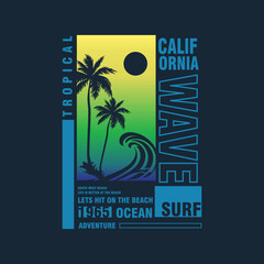 California Wave surf tropical ocean gradient print palm tree graphic tee