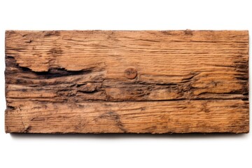 Naklejka premium Textured wooden plank with a weathered finish, displaying natural imperfections and rustic charm. The surface is highlighted to reveal the depth and character of the wood grain