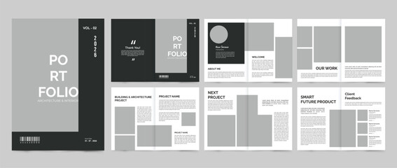 Architecture portfolio design template, architect construction portfolio interior design