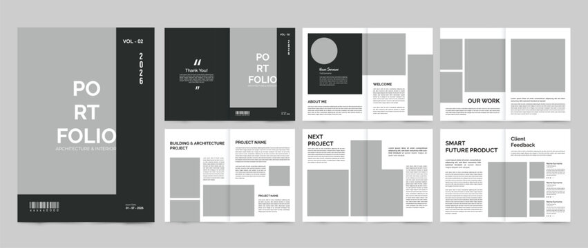 Architecture portfolio design template, architect construction portfolio interior design