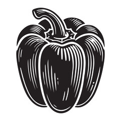 Bell Pepper Silhouette Vector Illustration, Solid White Background.