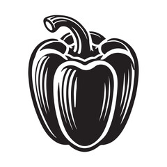 Bell Pepper Silhouette Vector Illustration, Solid White Background.