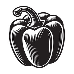 Bell Pepper Silhouette Vector Illustration, Solid White Background.