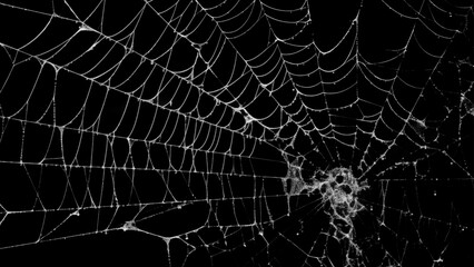 Creepy spider web covers black background Abstract