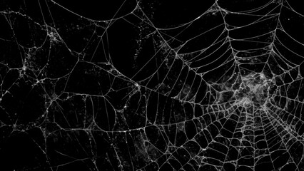 Creepy spider web covers black background Abstract