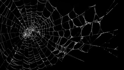 Creepy spider web covers black background Abstract