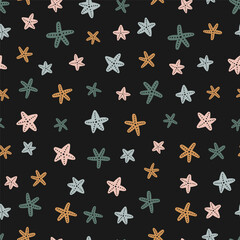 Seamless pattern with colorful starfish
