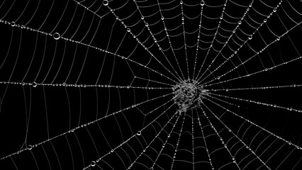 Creepy spider web covers black background Abstract
