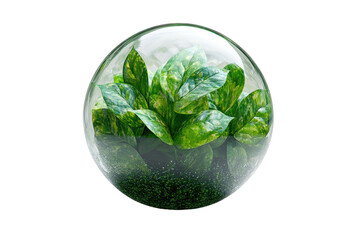 Lush green leaves in a glass terrarium, showcasing vibrant foliage and a tranquil atmosphere, perfect for indoor decor and nature lovers.