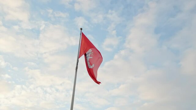 Isolated Historical Lithuanian flag, coat of arms of Lithuania, consisting of an armour-clad knight on horseback holding a sword and shield, is also known as Vytis