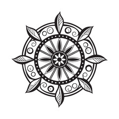A vector silhouette image of a Mandala icon with a white beckground