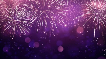 Fototapeta premium Purple fireworks with sparkles and glitter background