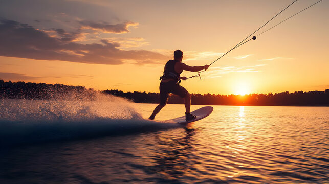 Sunset Wakeboarding Silhouette