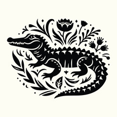 Fototapeta premium Alligator Silhouette Set Featuring Various Poses for Wildlife, Nature, and Logo Design Projects
