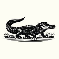 Alligator Silhouette Set Featuring Various Poses for Wildlife, Nature, and Logo Design Projects
