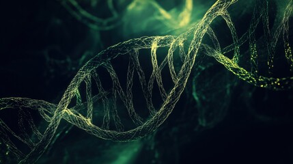 Abstract representation of DNA strands on a black background, digital representation