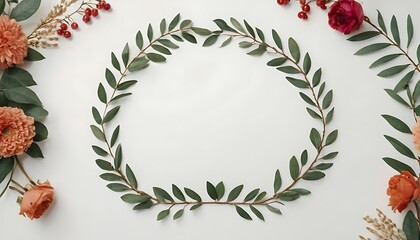 Round frame flower pattern of rosebuds on a white background.Frame of dried red roses, red and rose petals and leaves in form of circle on white background.6