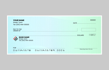 Gradient blank check template, blank check, bank cheque design, vector format
