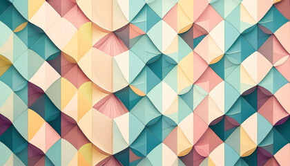 A modern geometric pattern featuring overlapping pastel-colored shapes, creating a visually striking design that combines elegance and contemporary style, perfect for wallpapers or textiles.

