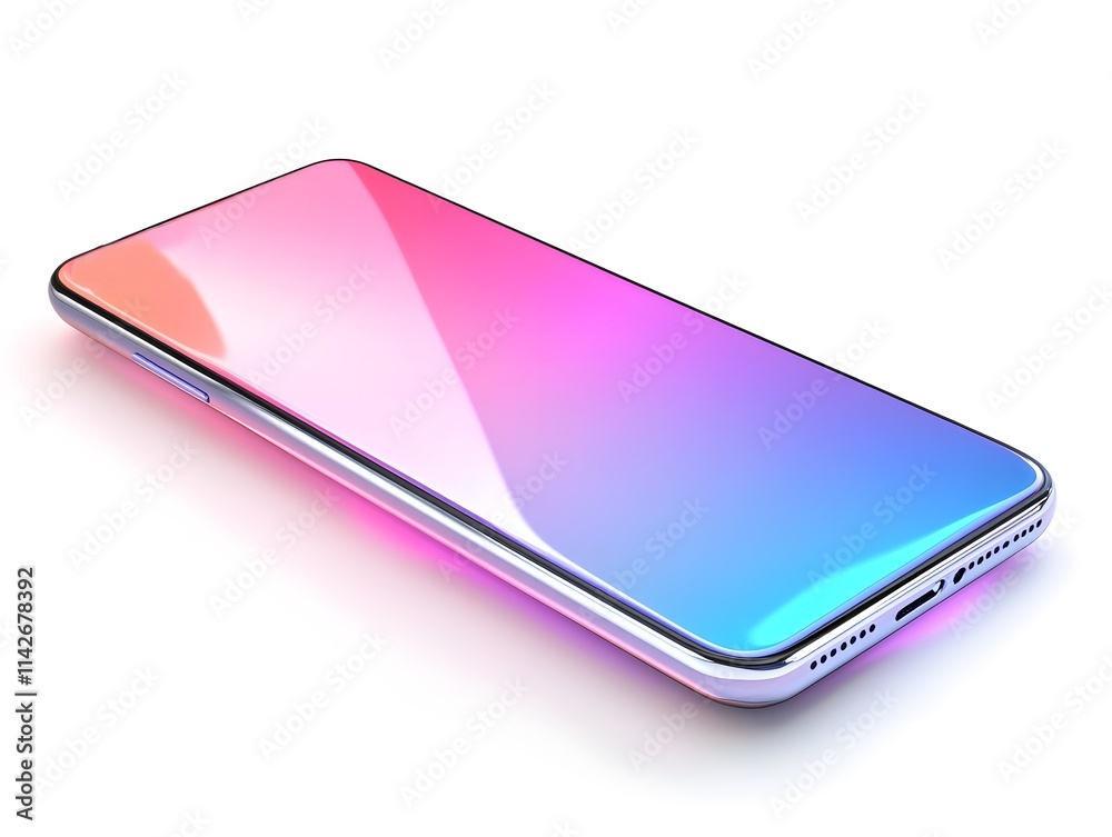 Poster Sleek Modern Smartphone with Vibrant Gradient Design Showcasing Technology and Innovation on a Clean Surface Ideal for Digital Marketing and Product Display