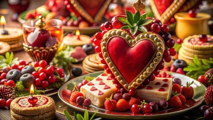 King of Hearts Food Photography: Royal Feast, Card Game, Delicious Dishes, Red Suite, Heart Shaped Food