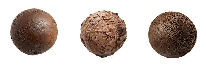 Set of dark chocolate-flavored ice cream isolated on a transparent background