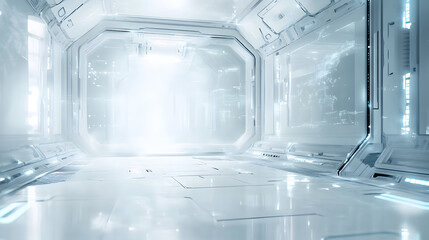 Futuristic White Corridor Interior Spaceship Design