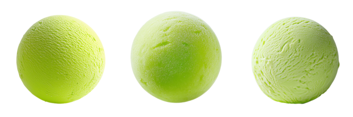 Set of green apple-flavored ice cream isolated on a transparent background