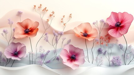 Elegant Pink and Peach Poppies with Delicate Branches