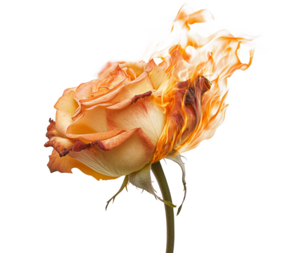 Burning rose PNG aesthetic flower isolated on a white background