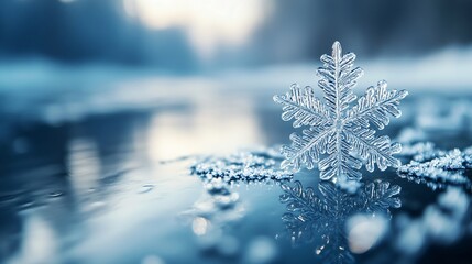 Close-up of snowflakes on the snow 