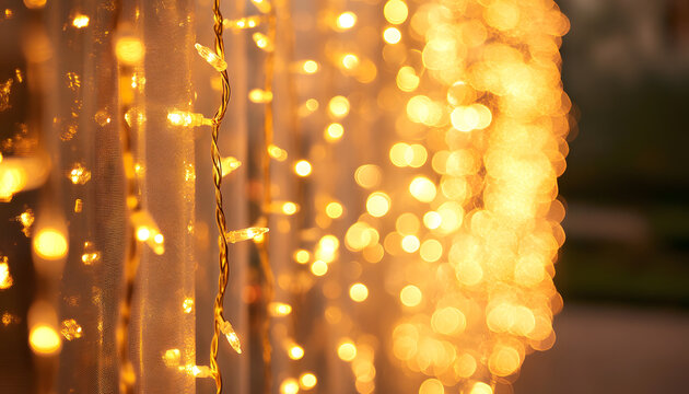 Golden String Lights Illuminate Sheer Curtain - Powered by Adobe