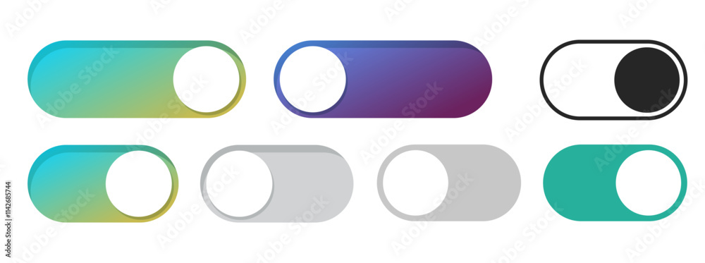 Fototapete toggle switch button ui interface element vector, turn on off slider icon graphic illustration set b