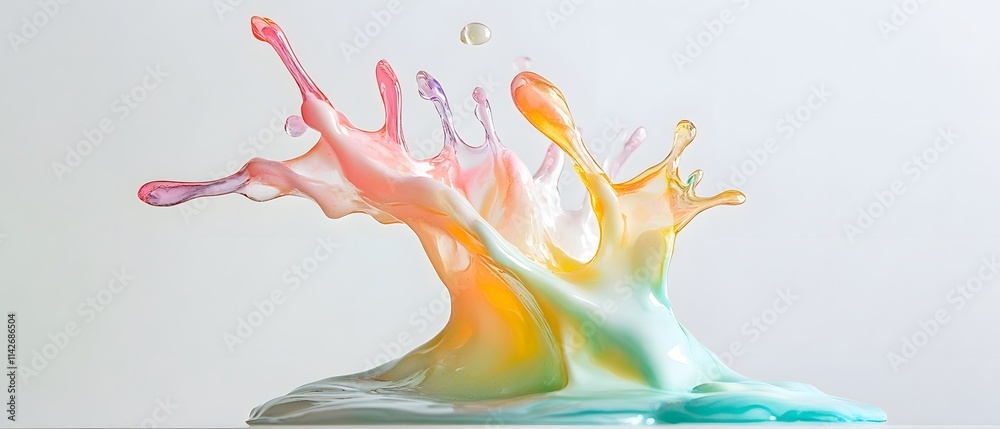 Poster Vibrant Liquid Splash of Pastel Colors Capturing Motion and Texture in an Artistic Display of Fluid Dynamics and Creative Expression