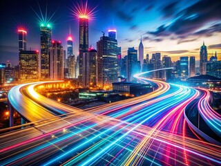 Long Exposure Background Graphics: Abstract Light Trails & Cityscapes, Night Photography, Digital Art, Glowing Designs