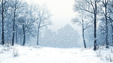 Snowy winter forest scene with falling snow.