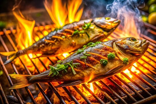 Long Exposure Daing Fish Photography: Delicious Filipino Grilled Fish, Night Light Painting, Motion Blur, Seafood, Food Photography