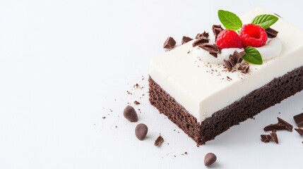 Deliciously Decorated Slice of Cake with Fresh Ripe Strawberry on Top Surrounded by Soft Natural Light Creating an Inviting and Tasty Dessert Scene