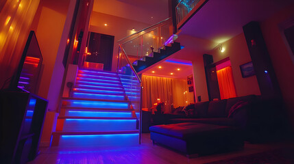 Neon Lit Staircase Interior Design Illustration