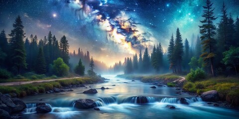 Long Exposure Nature Sketches: Serene Landscapes, Mystical Forest, Flowing Water, Night Sky, Artistic Photography