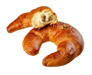 Delicious homemade croissant showing nut filling